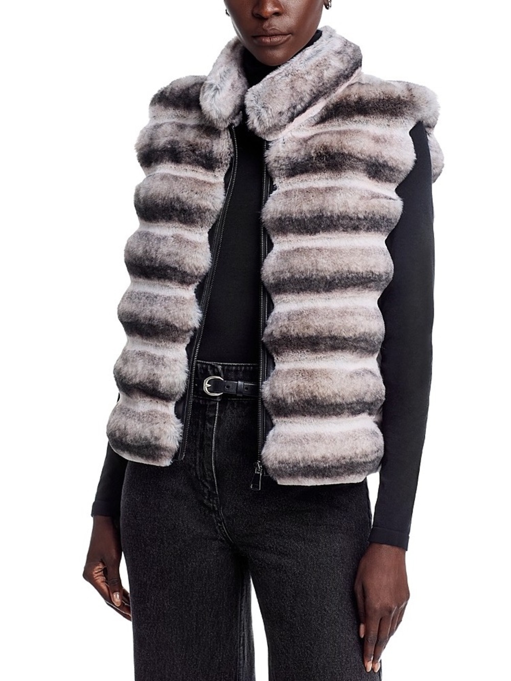 Adrienne Landau Womens Reversible Wool-Blend Vest L Grey